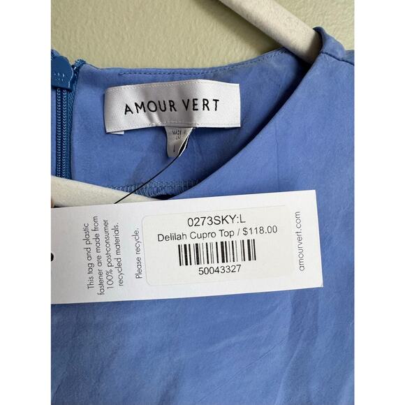 Amour Vert Delilah Cupro Top Sky Periwinkle Purple Boxy Flowy NWT  Sz L - Picture 3 of 6